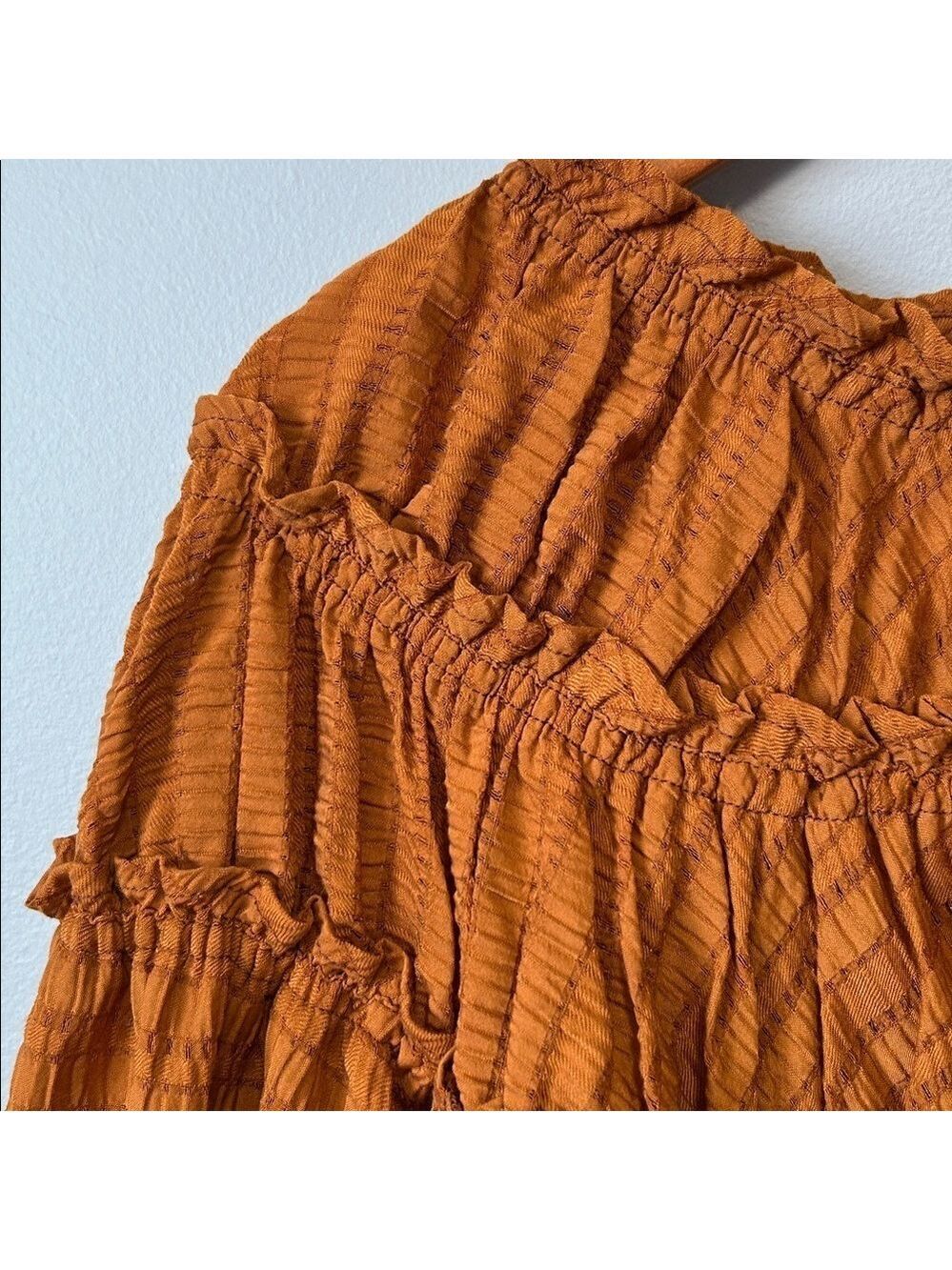 Free People Hailey Cropped Boho Ruffle Festival Blouse Top Large - Picture 3 of 14